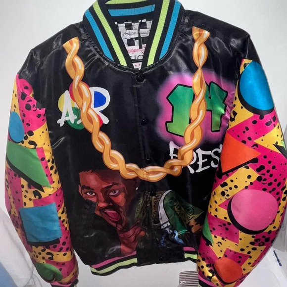 Classics Fresh Prince Of Bel Air Bomber Jacket Mens M Black Satin - Picture 2 of 7